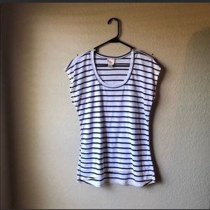 Self Esteem White Striped Short Sleeve Top Shirt Juniors Size Medium